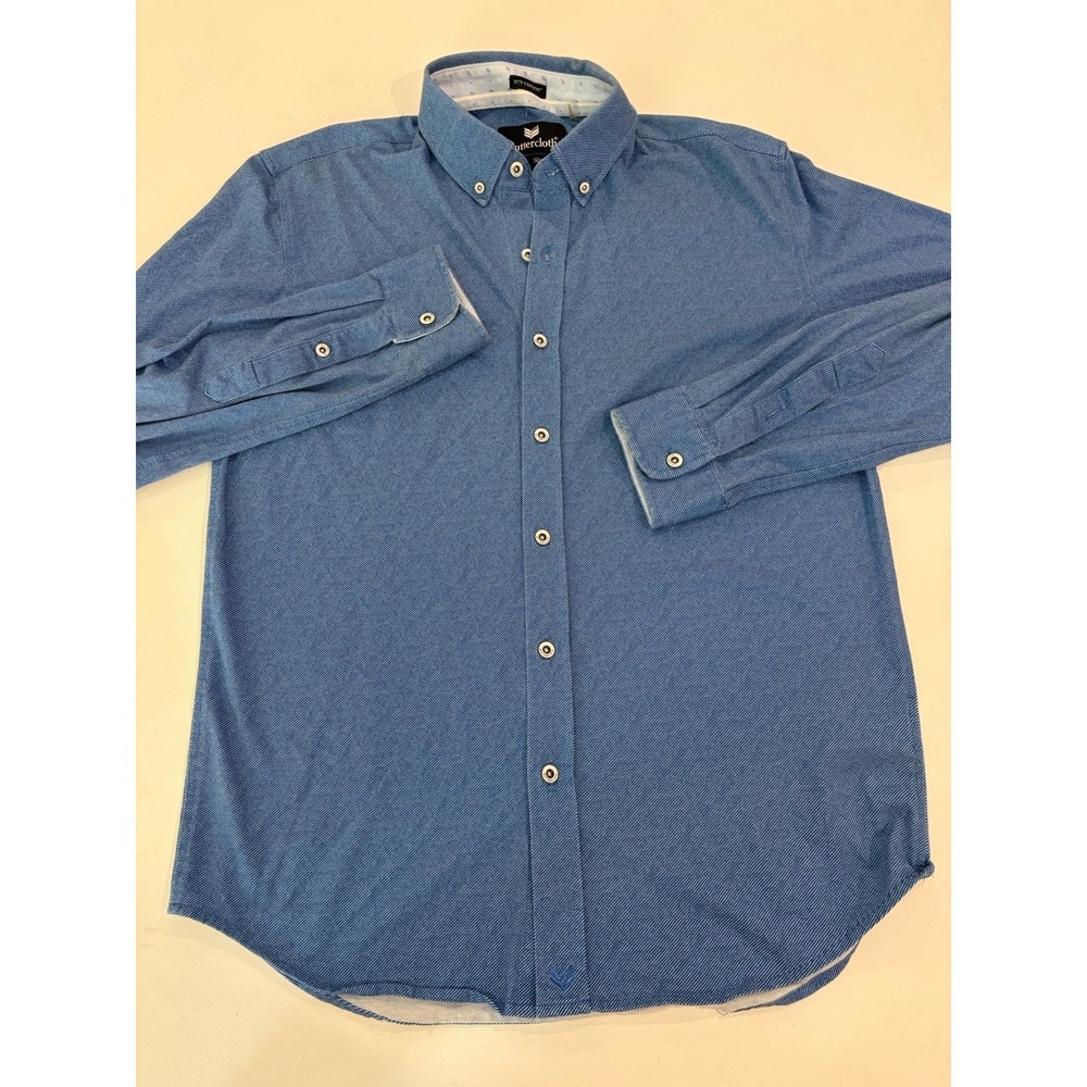 Buttercloth Men's Sz Large Icy Cotton Blue Slim Fit Long Sleeve Button Up Shirt